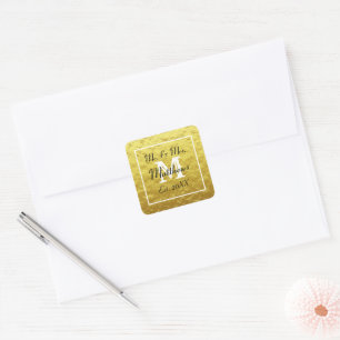 Sticker Carré Monogram Gold Black M. Mme Year Papier Mariage