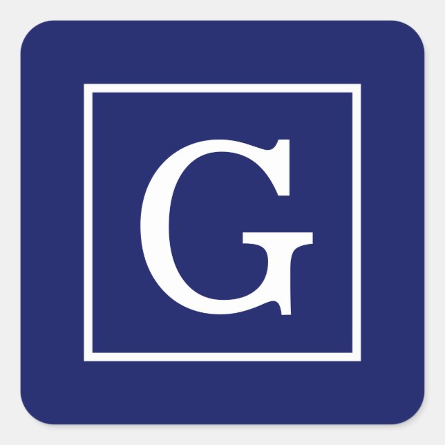 Sticker Carré Monogram initial de la Navy Blue White Framed (Devant)