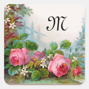STICKER CARRÉ MONOGRAME DE ROSES ET DE JASMINE