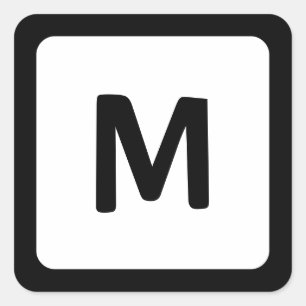 Sticker Carré Monogramme à coin arrondi avec bordure noire