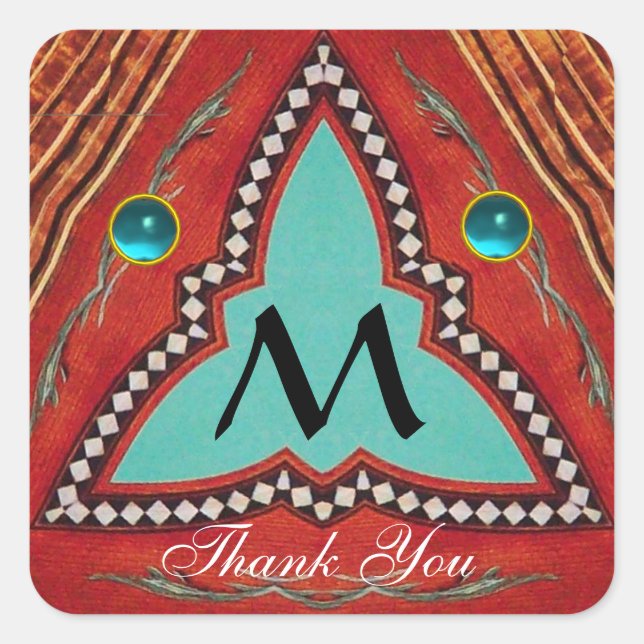 STICKER CARRÉ MONOGRAMME ABSTRAIT DE TRIANGLE BLEU ROUGE (Devant)