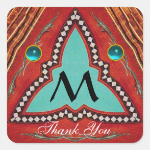 STICKER CARRÉ MONOGRAMME ABSTRAIT DE TRIANGLE BLEU ROUGE