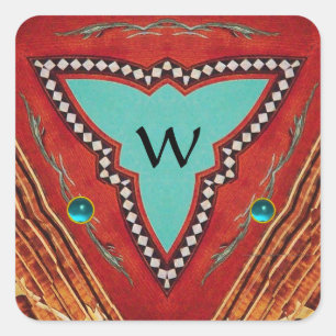 STICKER CARRÉ MONOGRAMME ABSTRAIT DE TRIANGLE BLEU ROUGE