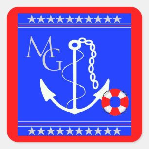 Sticker Carré Monogramme Ancre nautique