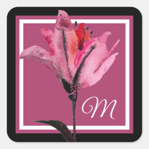 Sticker Carré Monogramme   Aquarelle florale II