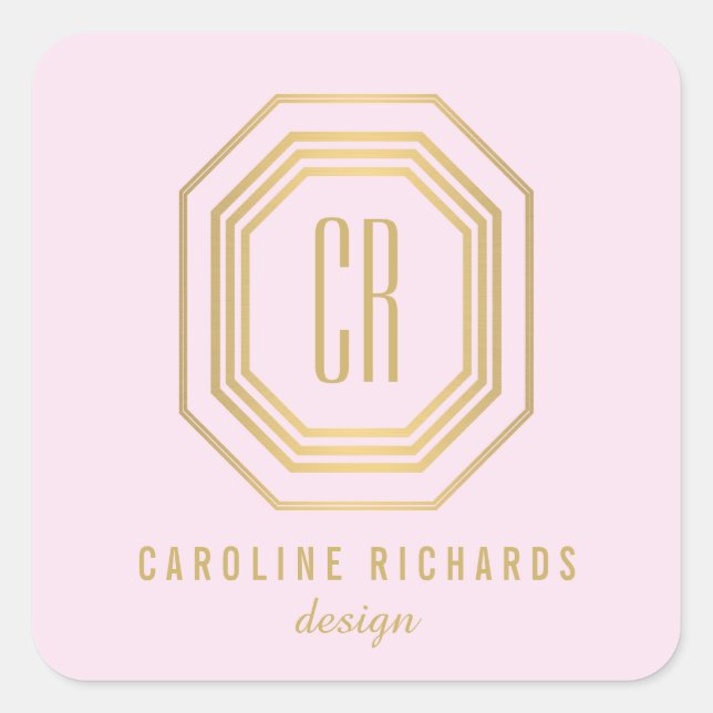 Sticker Carré Monogramme Art Déco vintage or/rose (Devant)
