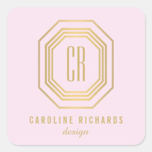 Sticker Carré Monogramme Art Déco vintage or/rose