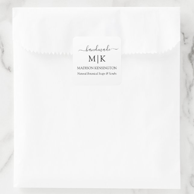 Sticker Carré Monogramme artisanal ou ajouter un logo Business S (Sac)