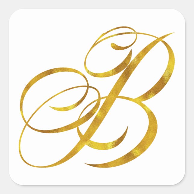 Sticker Carré Monogramme B Faux Gold Foil Monogrammes initiaux (Devant)