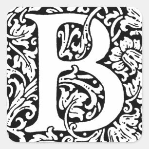 Sticker Carré Monogramme B initial. Nom customisé Modèle floral