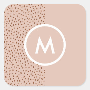 Sticker Carré Monogramme beige tendance avec Boho en terre cuite