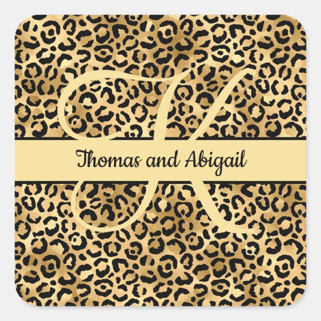 Sticker Carré Monogramme Black Gold Empreinte de léopard Cheetah (Devant)
