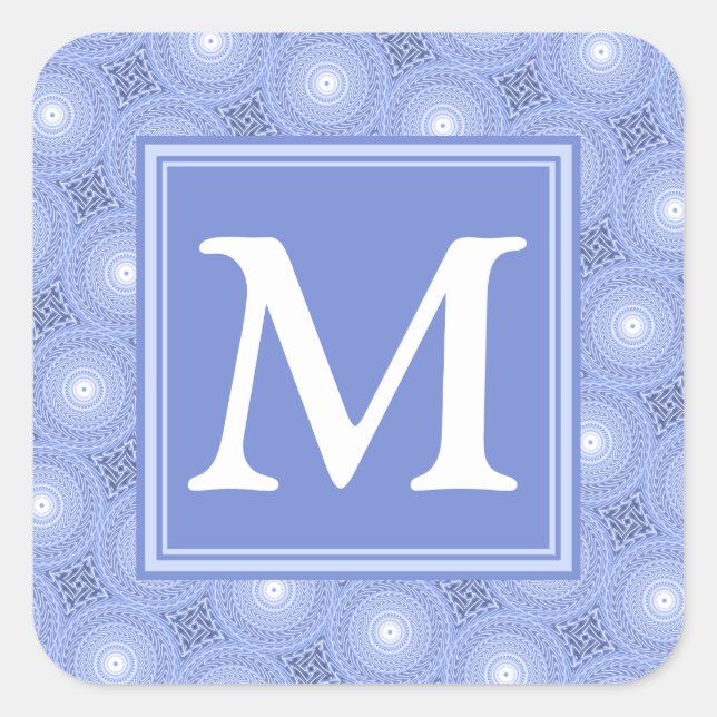 Sticker Carré Monogramme bleu cercles motif (Devant)