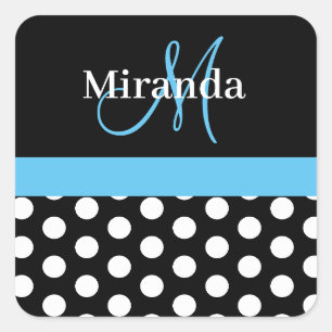 Sticker Carré Monogramme bleu noir blanc Polka Point