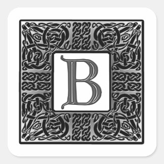 Sticker Carré Monogramme Celtique "B" argenté
