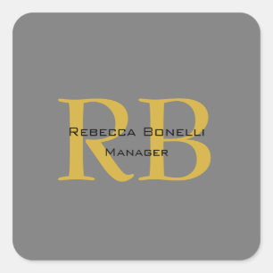 Sticker Carré Monogramme couleur or gris moderne Ajouter un nom 