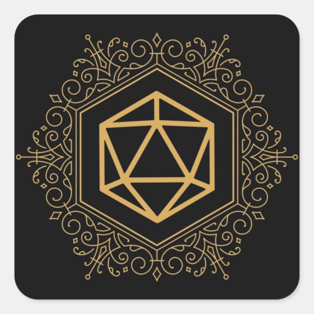 Sticker Carré Monogramme D20 Dice Gold Tabletop RPG (Devant)