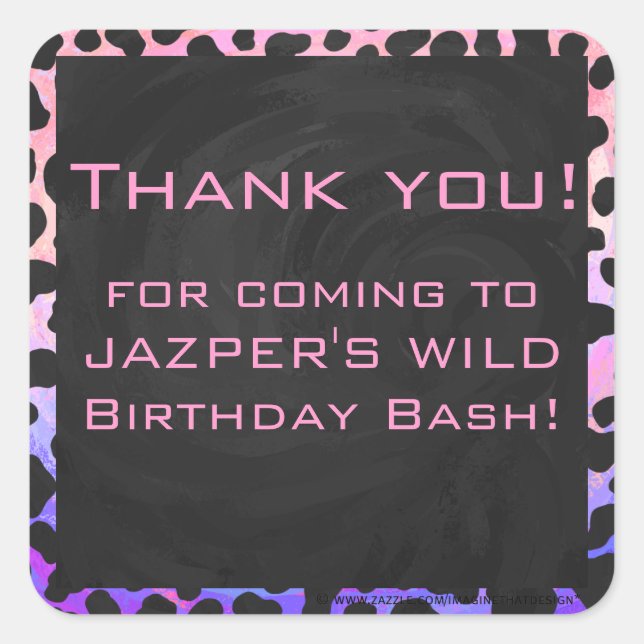 Sticker Carré Monogramme Dalmatien noir et rose (Devant)