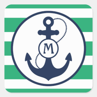 Sticker Carré Monogramme d'Ancre marine verte