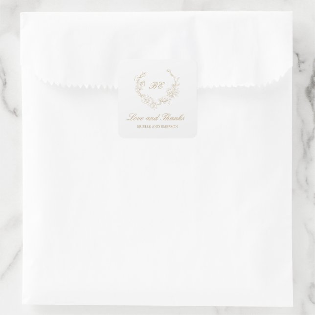 Sticker Carré Monogramme de couronne d'or Mariage élégant (Sac)