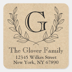 Sticker Carré Monogramme de couronne rustique Kraft Style d'adre
