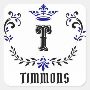 Sticker Carré Monogramme de couronne 'T' Personnaliser l'autocol