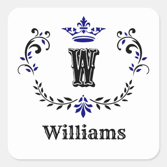 Sticker Carré Monogramme de couronne 'W' (Devant)