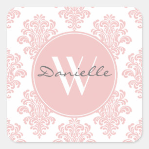 Sticker Carré Monogramme de Damas rose Fille