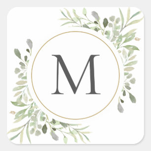 Sticker Carré Monogramme de feuillage Eucalyptus vert