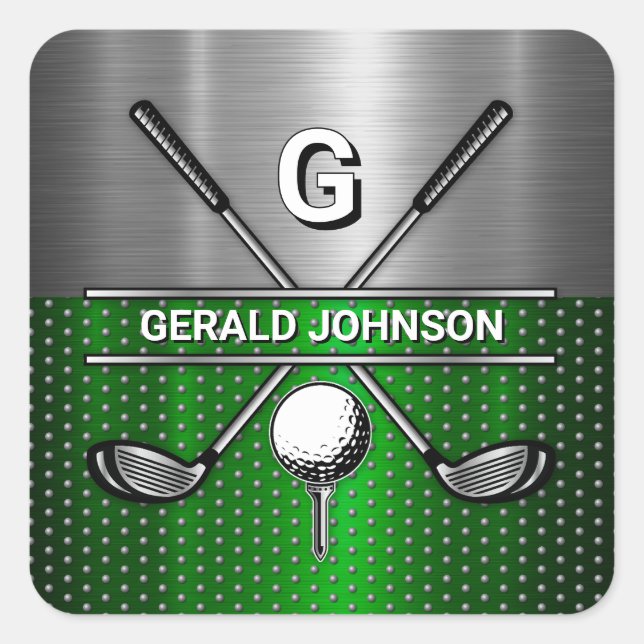 Sticker Carré Monogramme de golf Metallic Green et Argent (Devant)