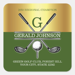 Sticker Carré Monogramme de golf personnalisé élégant