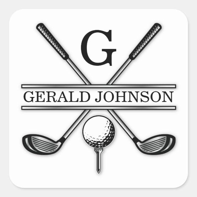 Sticker Carré Monogramme de golf personnalisé élégant minimalist (Devant)