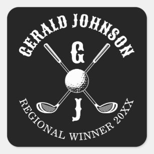 Sticker Carré Monogramme de golf personnalisé élégant minimalist