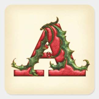 Sticker Carré Monogramme de houx de Noël qu'une enveloppe scelle