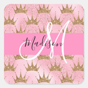 Sticker Carré Monogramme de la Parties scintillant Glam Pink & G