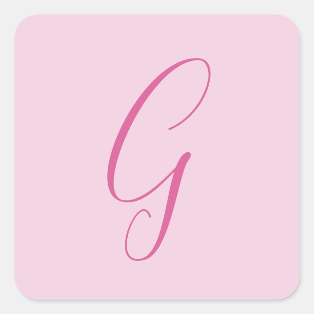 Sticker Carré Monogramme de lettre initiale rose clair chic uni (Devant)