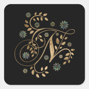 Sticker Carré Monogramme de luxe Golden Calligraphy avec lettre 