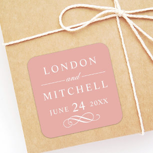 Sticker Carré Monogramme de mariage personnalisé Rose Gold Éléga