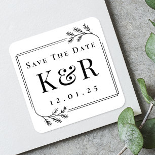 Sticker Carré Monogramme de mariage pour fir d'hiver Enregistrer
