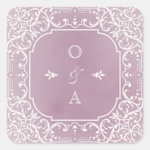 Sticker Carré Monogramme de mariage romantique Mauve