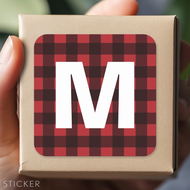 Sticker Carré Monogramme de Motif de buffle rouge et noir rustiq (Custom Sticker)