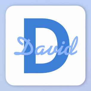 Sticker Carré Monogramme de nom blanc bleu foncé et clair modifi