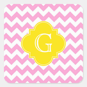 Sticker Carré Monogramme de Quatrefoil Jaune de Chevron Whiron R