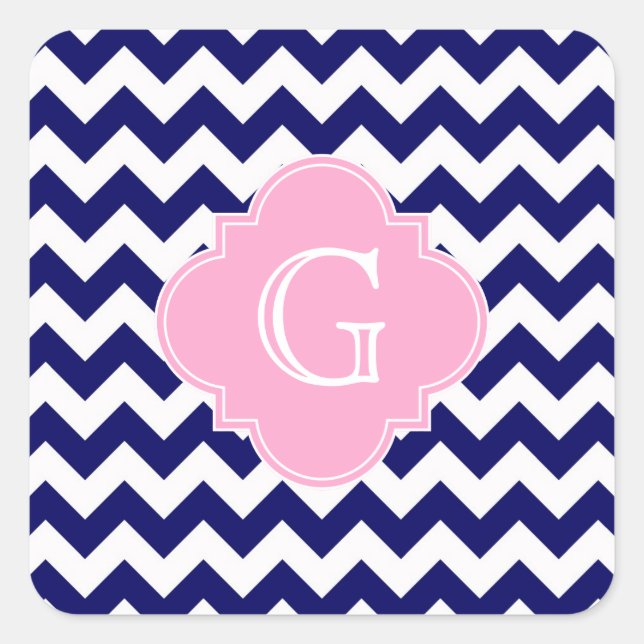 Sticker Carré Monogramme de Quatrefoil rose Chevron ZigZag (Devant)
