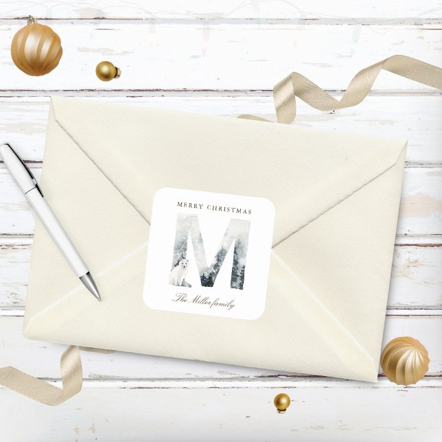 Sticker Carré Monogramme de vacances d'animaux de la forêt des m (Créateur téléchargé)