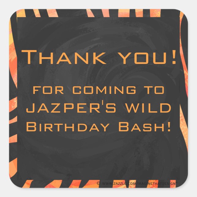 Sticker Carré Monogramme de zèbre orange et noir (Devant)