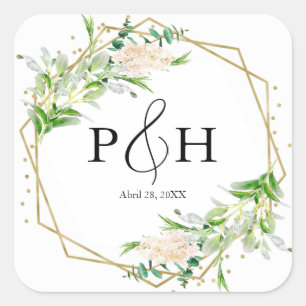 Sticker Carré Monogramme d'huile d'or Mariage de verdure géométr