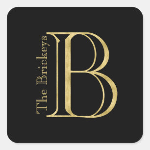 Sticker Carré Monogramme d'or B et nom sur n'importe quelle coul