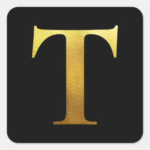 Sticker Carré Monogramme d'or en métal brossé T noir