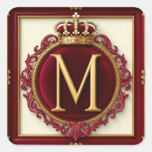 Sticker Carré Monogramme doré majestueux avec couronne sur velou